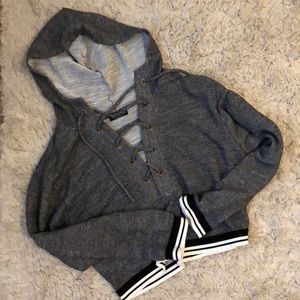 Cropped Lace Up Hoodie